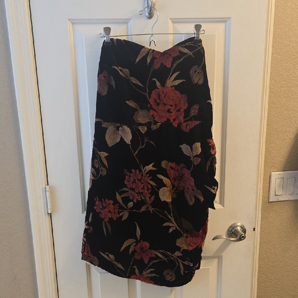 Lulus Floral Black and Pink Women's Strapless Mini Dress Sz XL